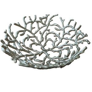 Silvertone Faux Deer Stag Antler Bowl 13" Across 5.5" Deep Fruit Decorative